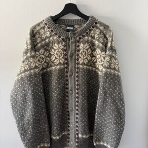 90s Dale of Norway Sweater 100% Wool Chunky Grey Cream Knit X-Large